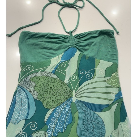 Lux Dresses & Skirts - VTG Y2K Halter Dress Green Blue Butterfly Kaleidoscope Festival Bohemian Funky